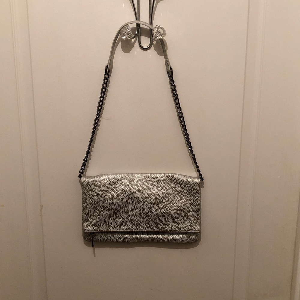 Express metallic Silver and Black Chain Shoulder Bag